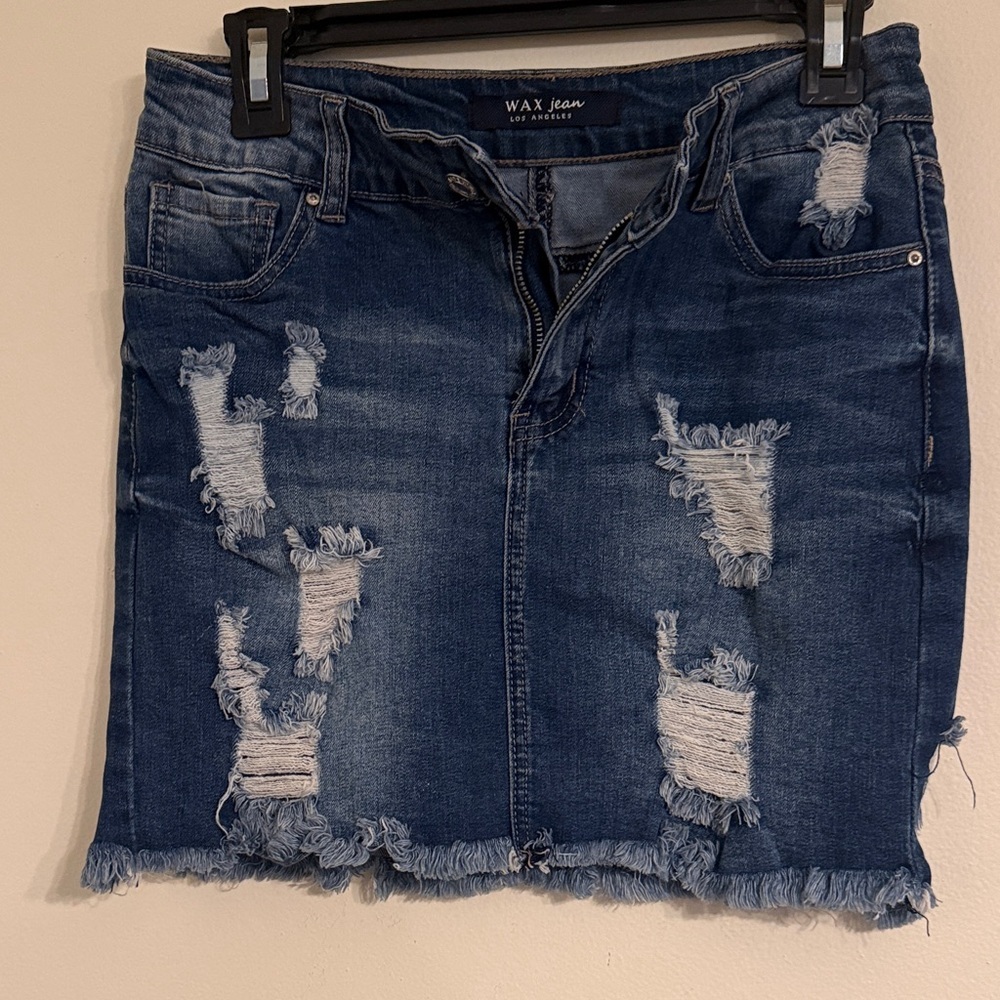 Wax Jean Ripped Indigo Mini Skirt women’s denim skirt Boho skirts size M - Picture 3 of 12